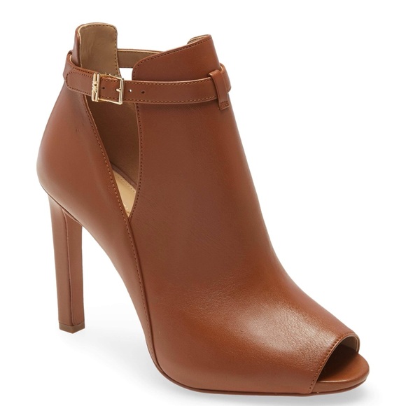 Michael Kors Brown Lawson Leather Open-Toe Ankle Boot - Picture 1 of 10